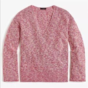J. Crew‎ Women's Flared Sleeve Marled V-Neck Swing Sweater Pink Size large